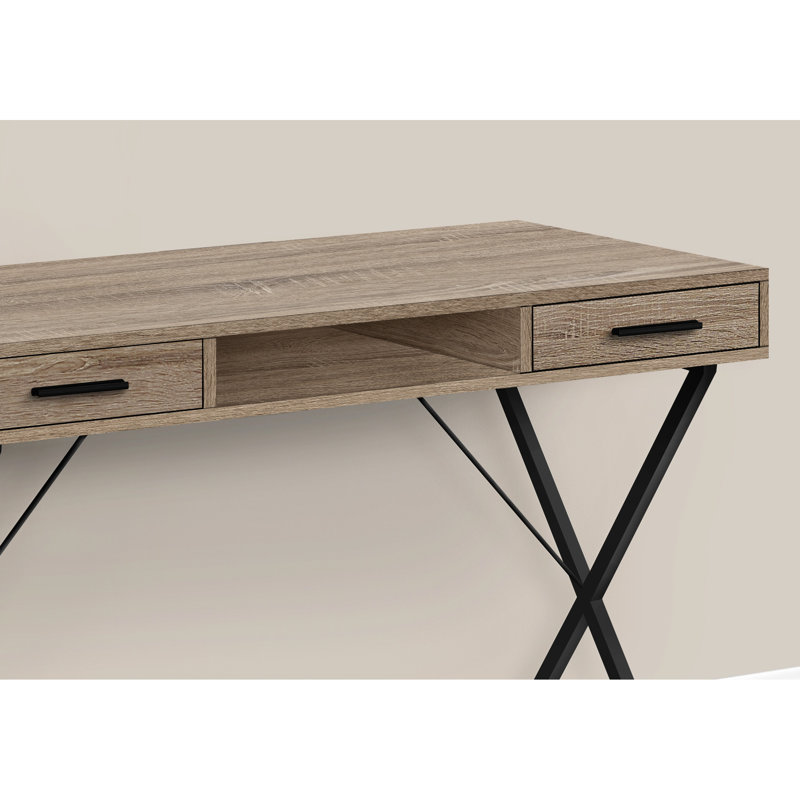 Table de travail taupe pour la maison - 42 po de longueur, pieds en métal, 2 tiroirs et table d'ordinateur de bureau ouverte l 42 po, stratifié foncé, structure noire,
