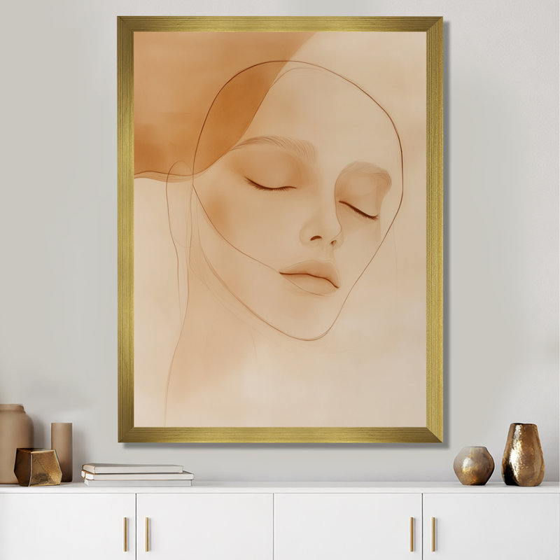 Beige brun doux, lignes douces, forme féminine I - Portraits abstraits, tableau encadré, H 32 po x l 24 po