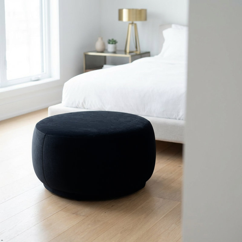 Repose-pieds rond 28 po en velours noir, Black