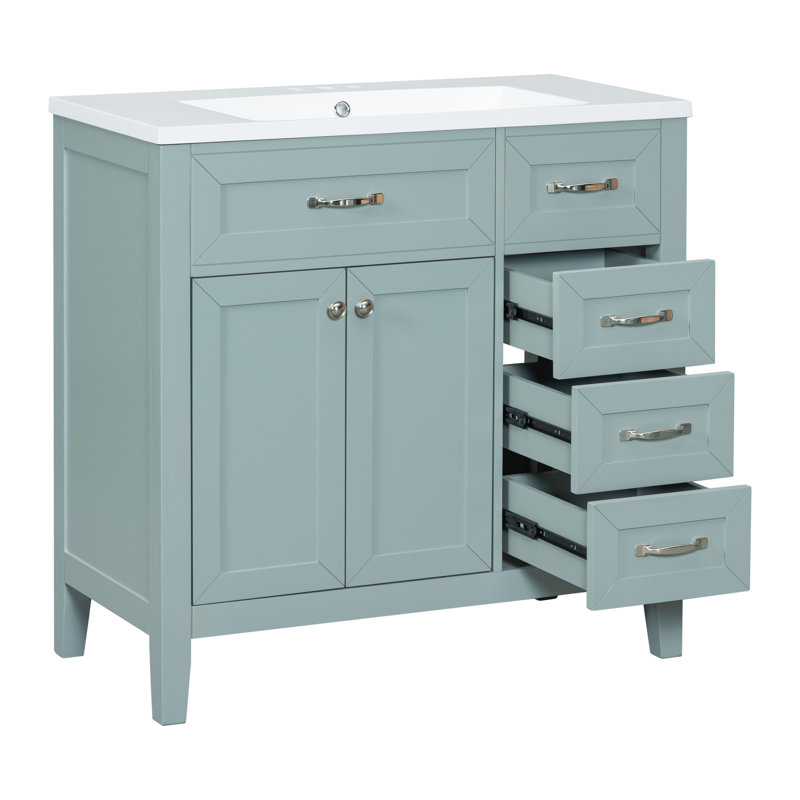Meuble-lavabo vert 36 po avec lavabo, structure solide et panneau de fibres à densité moyenne, conception autoportante moderne
