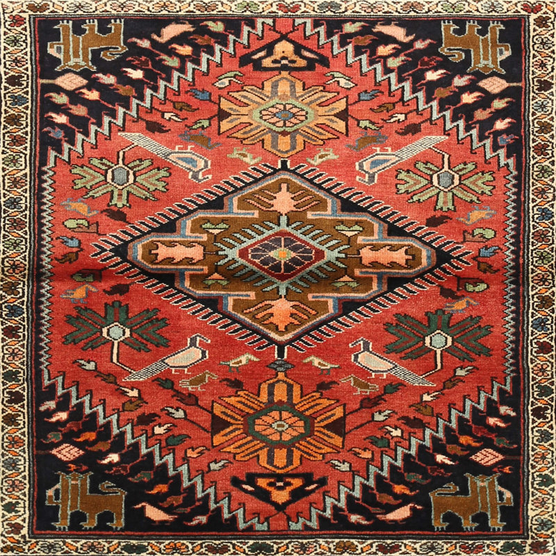 Tapis traditionnel rouge / noir, Carré 6 pi