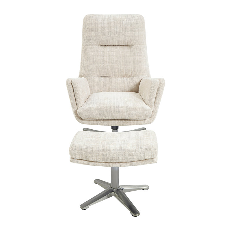 Fauteuil d'appoint pivotant avec repose-pieds, fauteuil rembourré avec base en métal, Beige
