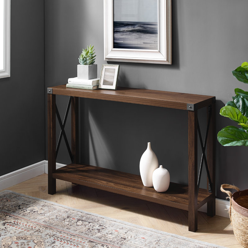 Larenda Entryway Table with Open Shelf Storage, Dark Walnut