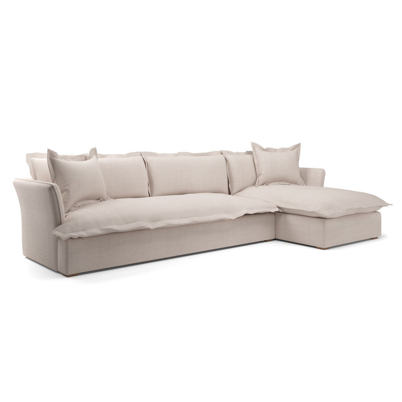 Canapé modulaire avec méridienne Haven, Mélange de polyester ivoire Nevis