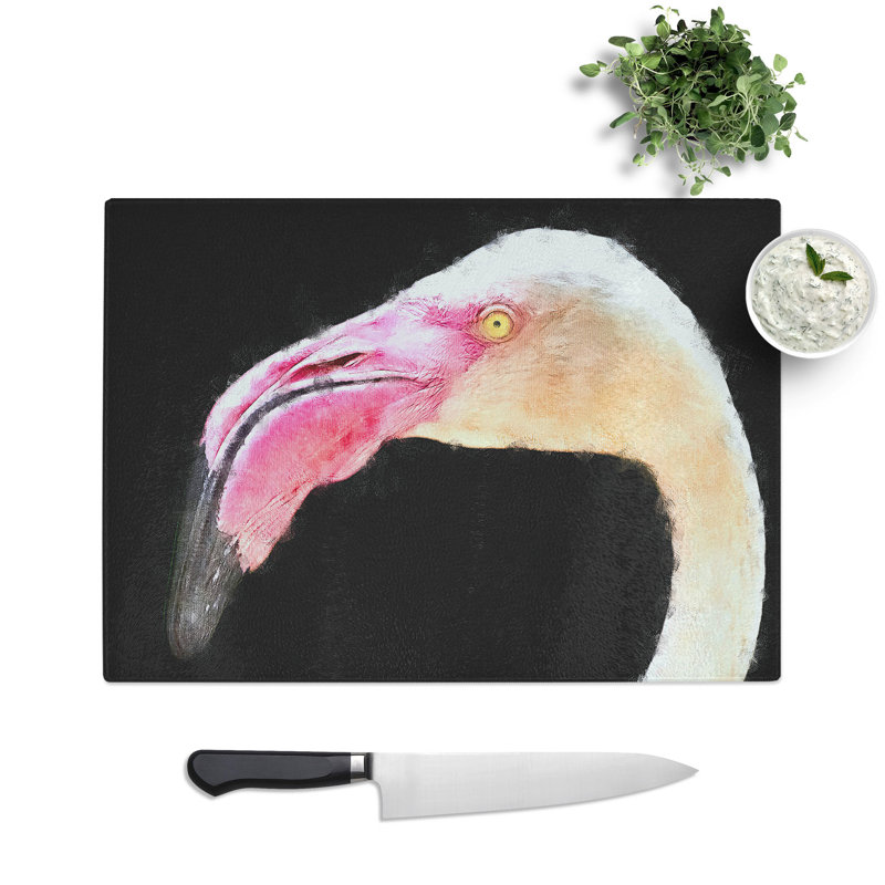 Tempered Glass a Flamingo Painting Chopping Board, 20 cm x 28.5 cm