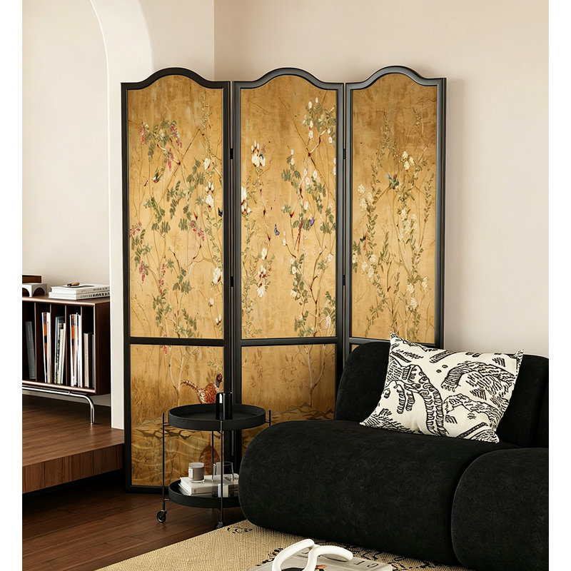 Paravent de salon Mid-Century en bois massif Georgette, 3, H 70,9 po x l 53,1 po x P 1,4 po, Noir
