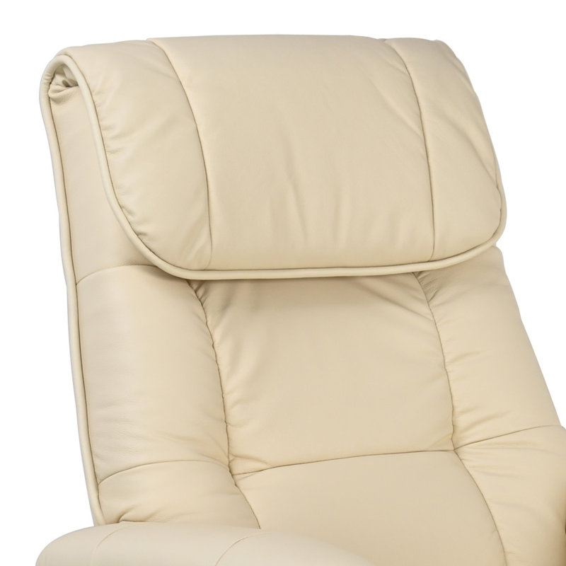 Beaucet 31.5" Wide Genuine Leather Swivel Recliner with Ottoman, Cream Genuine Leather