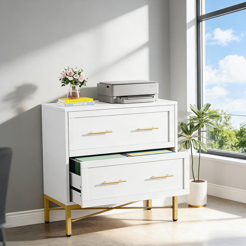 Office File Cabinet,2-Drawer File Cabinet,Sleek Design Storage Cabinet, White