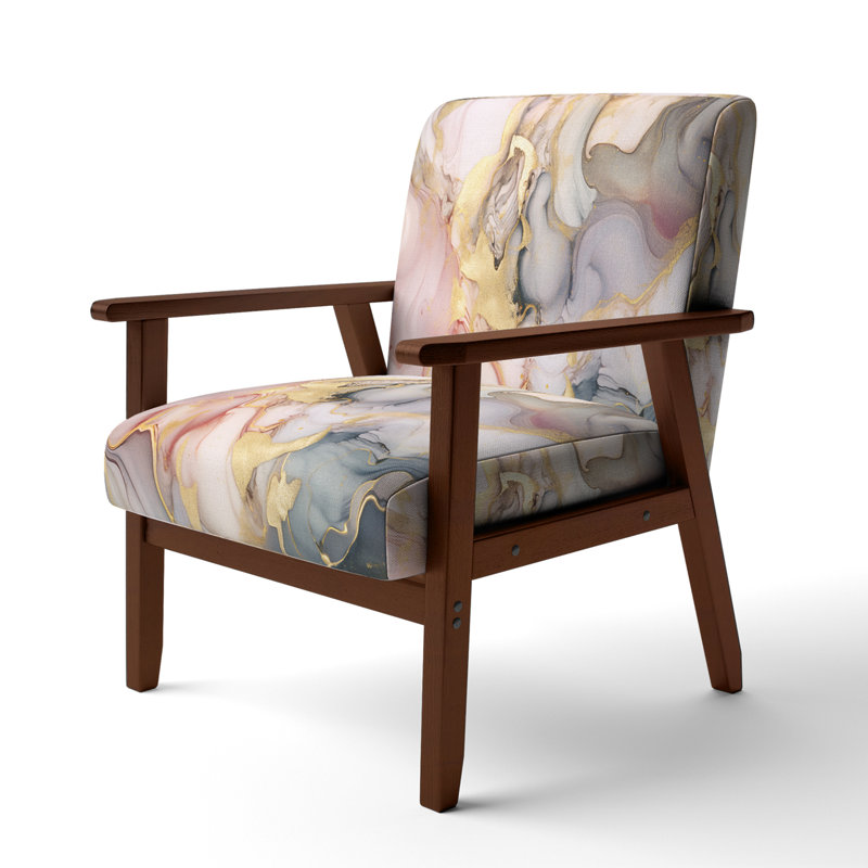 Berdahl Marble Upholstered Armchair, Gray/Pink, Brown Square Arms