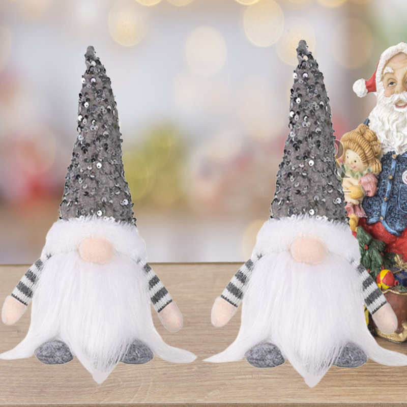Poupée gnome de Noël scintillante, gris