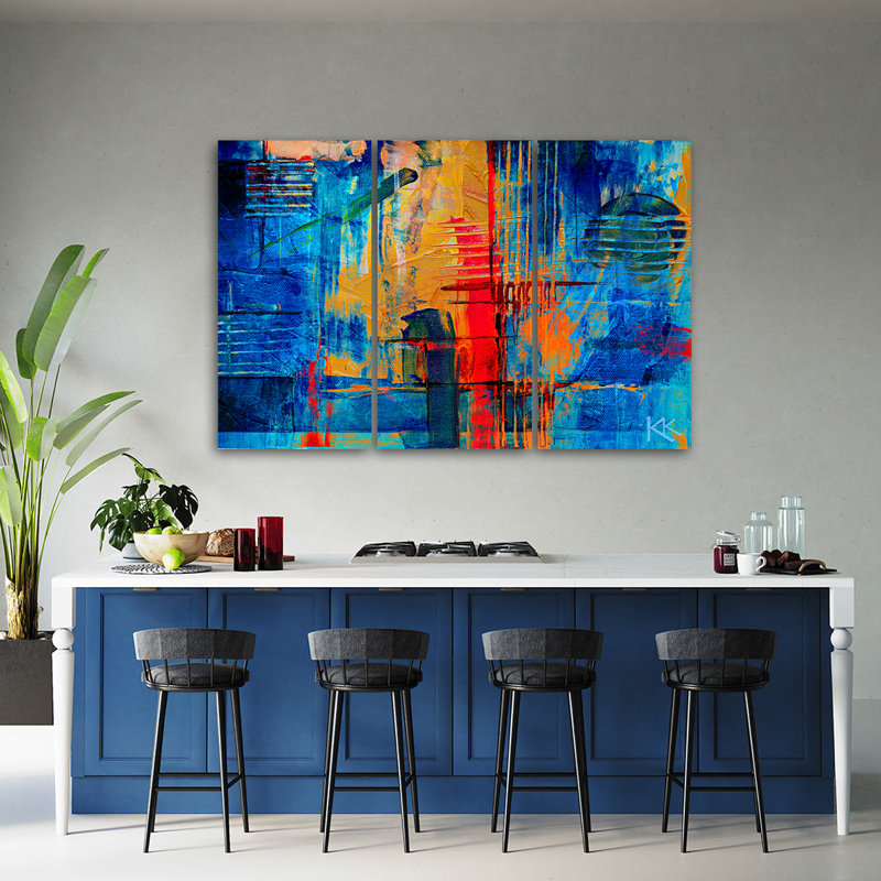 Hand -Packed In Blue - 3 Piece No Frame Print on Canvas, 100cm H x 150cm W
