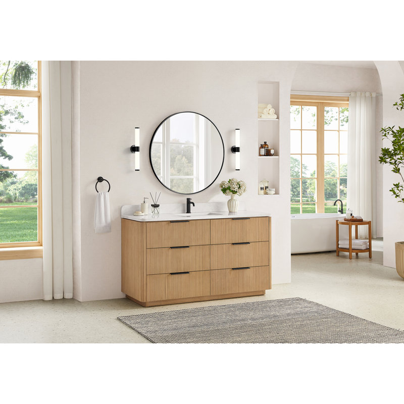Meuble-lavabo simple 60 po en noyer clair Zanica, Oak Light Walnut, 60"