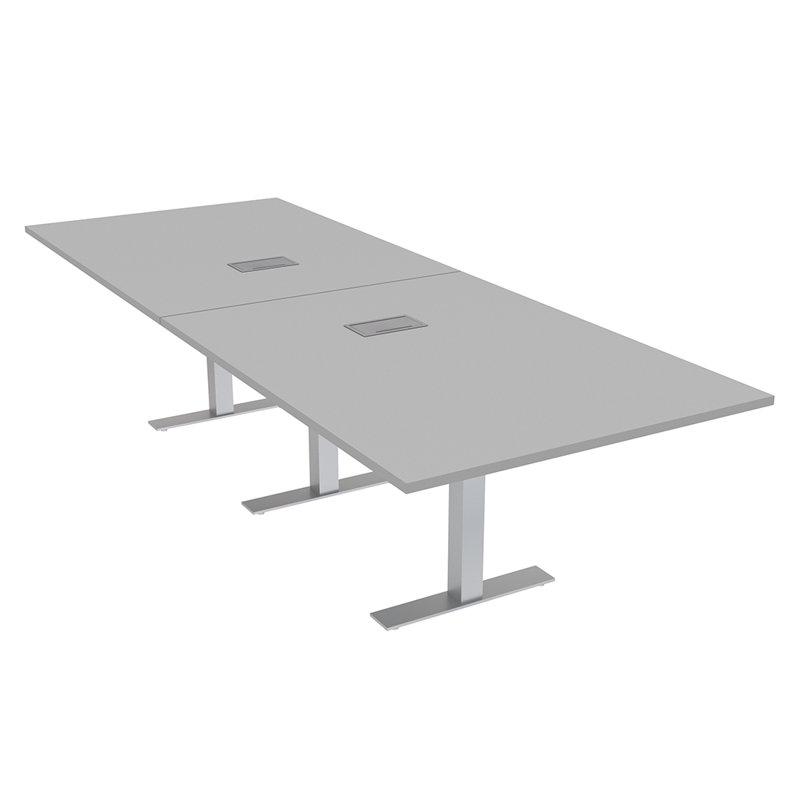 Table de conférence rectangulaire avec base en T en métal | Unité électrique, Argent argent, L 120 po x l 48 po