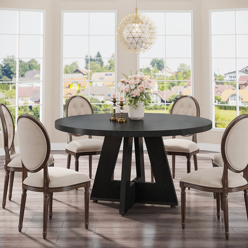 TribeSigns 47" Round Farmhouse Dining Table – Wood Kitchen Table For 4, Cross Base Wooden Dinner Table For Dining Room, Breakfast Nook, Or Living Area