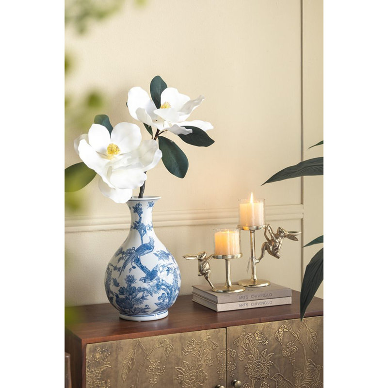 Set of 2 Gold Rabbit Pillar Candle Holder with Clear Glass Hurricane Shade