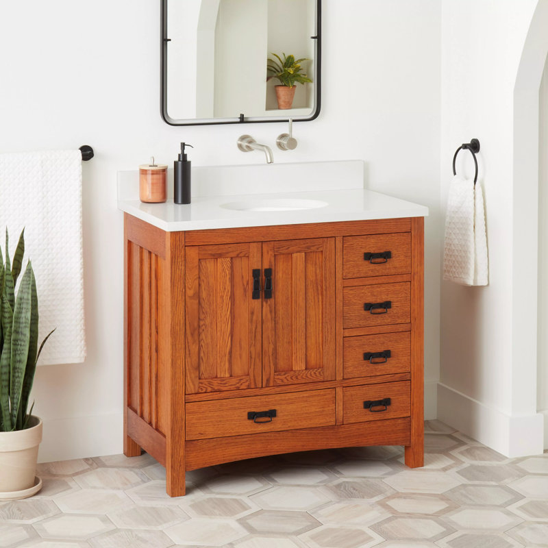 36" Maybeck Vanity - Tinted Oak With Undermount Sink, Arctic White Quartz, 8" Widespread