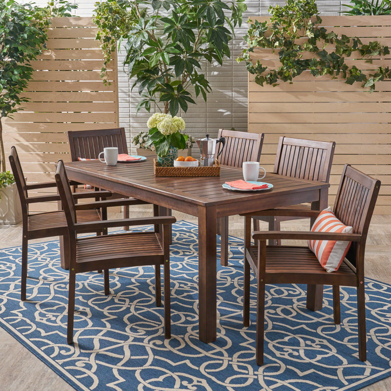 Bradninch 6 - Person Acacia Wood Patio Dining Set with Rectangular Table