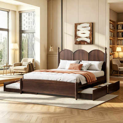 Queen Size Platform Bed With With 2 Big Drawers, Twin XL Size Trundle