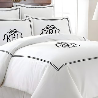 Monogram 500TC Cotton Double Embroidery Sateen Solid Duvet Cover Set