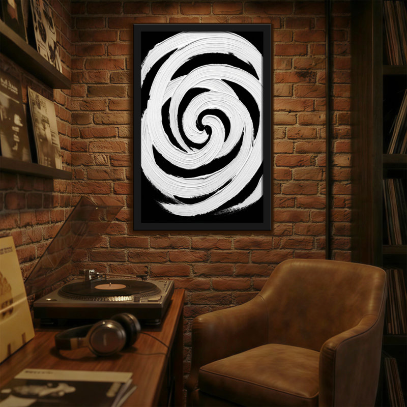 Motif abstrait en spirale noir et blanc, H 18 po x l 12 po