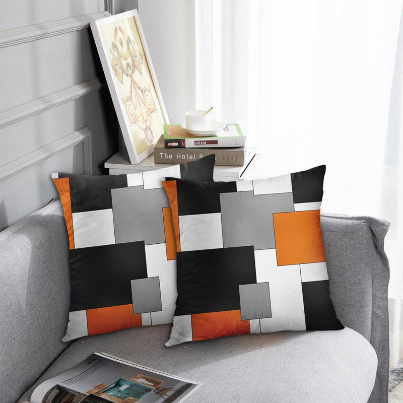 Housses de coussin géométriques, Orange, noir, gris