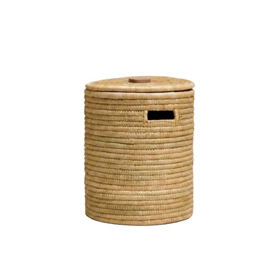 100% Handwoven Natural Rattan Round Basket with Lid & Handles, Boho Farmhouse Decorative Laundry & Storage Organizer, Handcrafted – Authentic African Craftsmanship