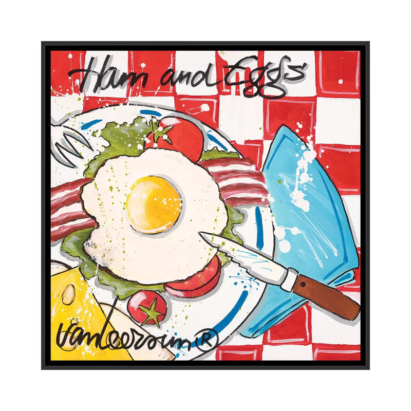 « ham & œufs », reproduction d’impression sur toile, H 18 po x l 18 po x P 1,5 po, Toile avec cadre noir, Pas de tapis