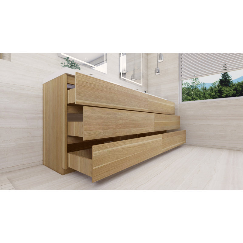 Ensemble de meuble-lavabo double 84 po Ferrari, Chêne blanc