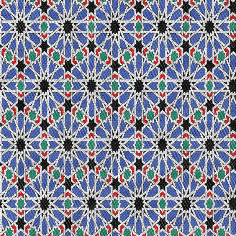 Tapis bleu/noir/rouge à motifs, Carré 4 pi
