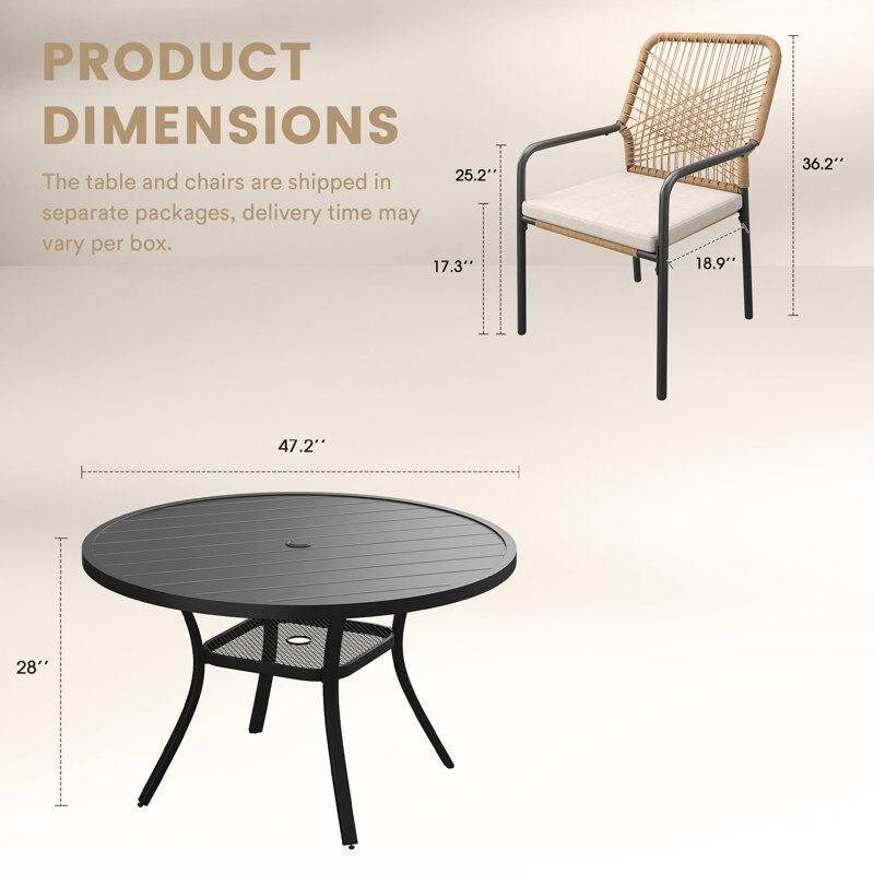 Ensemble repas 7 pièces d'extérieur avec chaise empilable, Noir