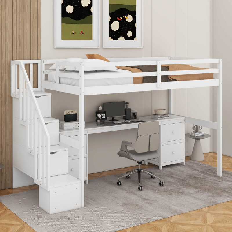 Lit mezzanine simple avec bureau et tiroir, Blanc