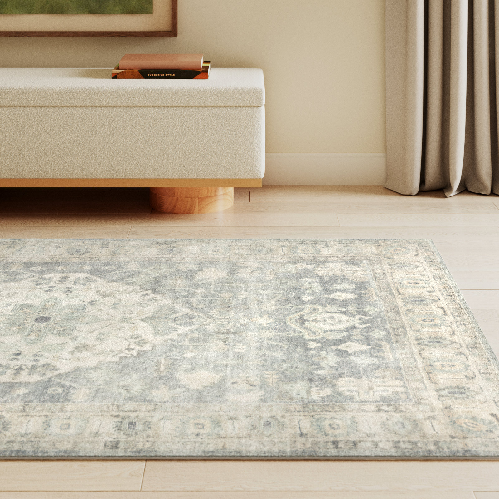 Sera Denim Fog Oriental Rug, Rectangle 5' x 7'6"