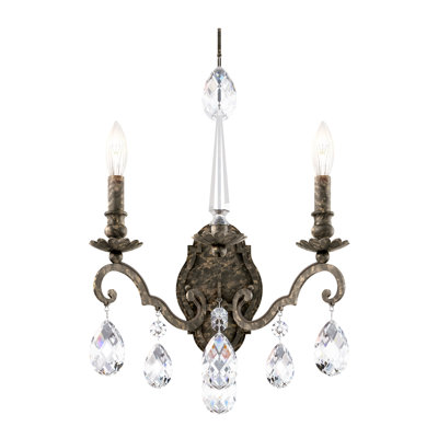 Renaissance Nouveau 2 Light 15in x 21in Wall Sconce in Antique Silver with Clear Heritage Handcut Crystals
