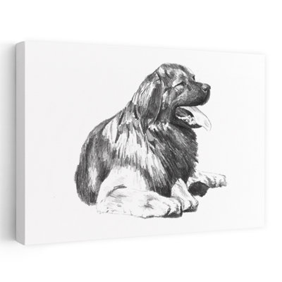 Dessin d'un chien haletant, portrait contemporain paisible d'un chien, impression d'art mural