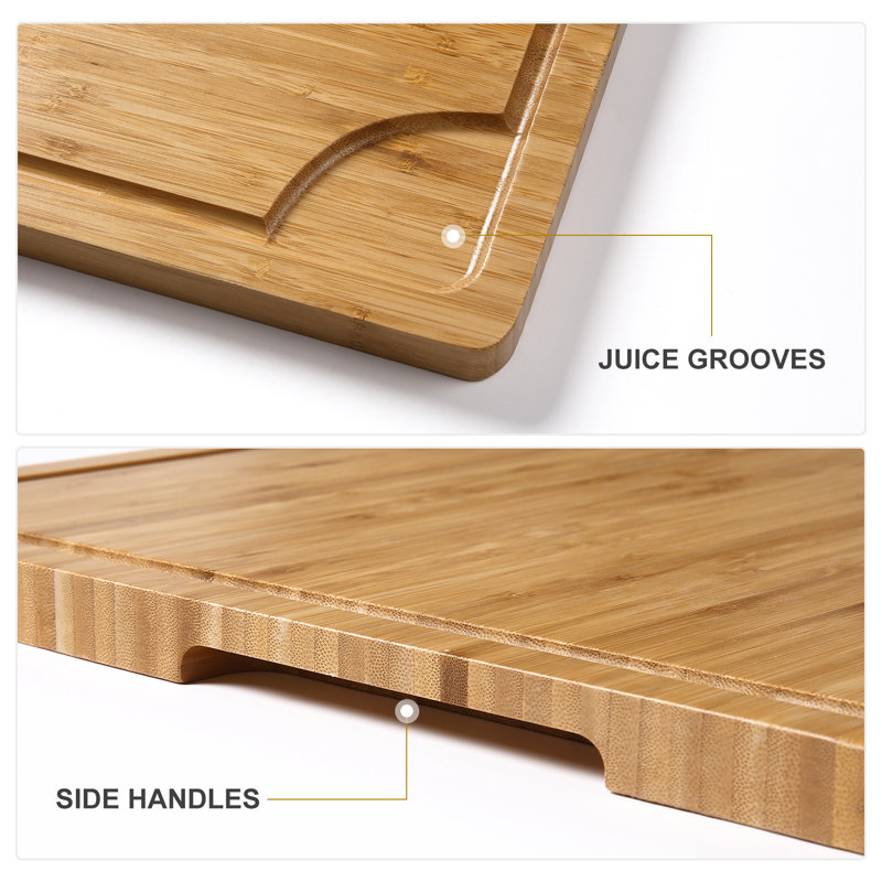 Large Bamboo Cutting Board with Juice Groove and Handles