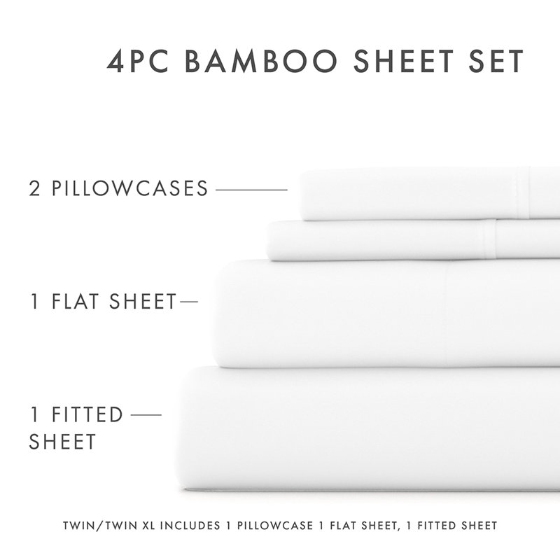 Sheet Set 100% Rayon From Bamboo Silky Soft Bedding, King Sheet Set with 2 Pillowcases, White