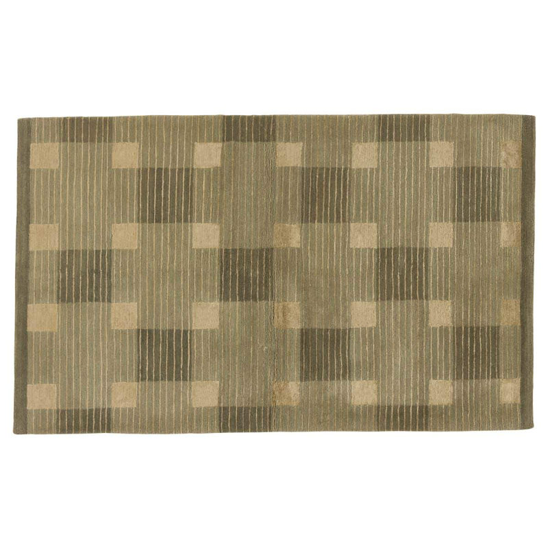 Interlocking Geometric Area Rug in Beige/Green