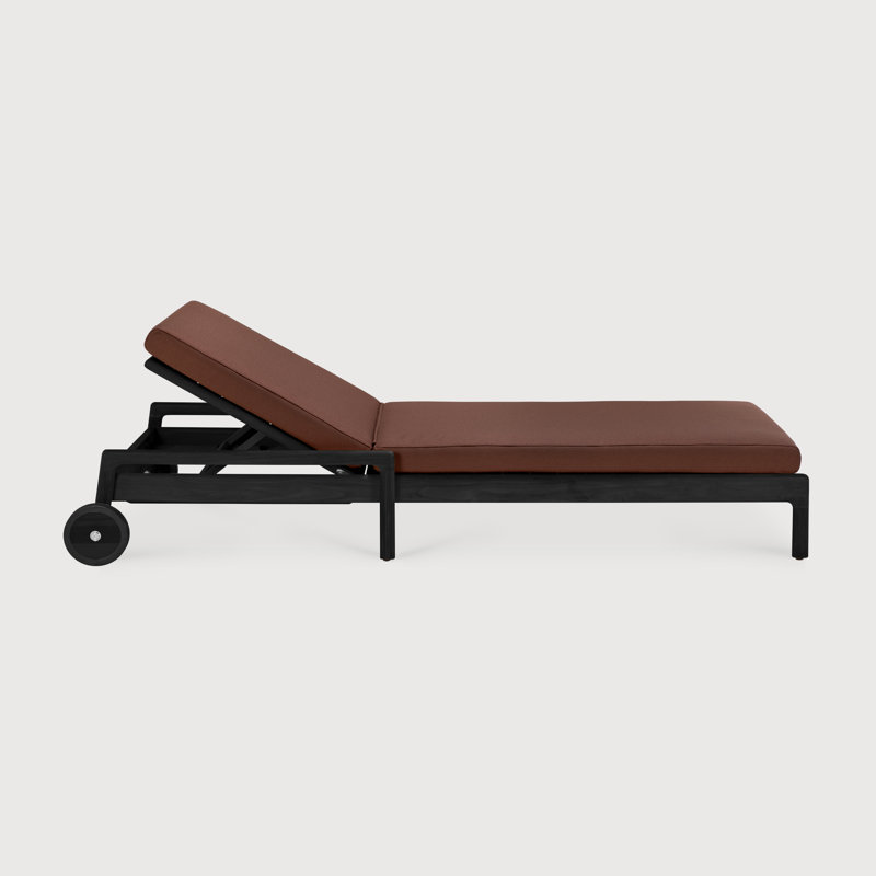 Jack Outdoor Teak Chaise Lounge, Burgundy, Varnished Teak Black