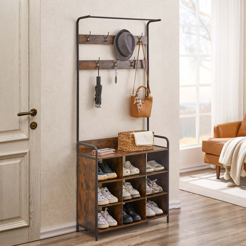 Portemanteau, portemanteau avec porte-chaussures pour le vestibule, portemanteau 3-en-1 et support de rangement, avec 7 crochets, une tringle à vêtements