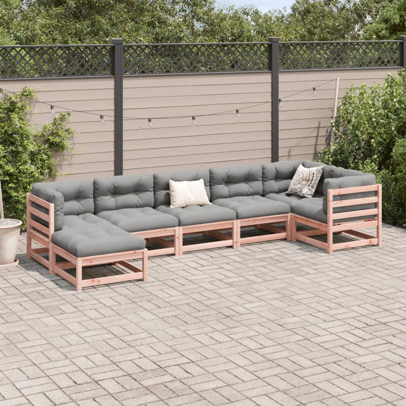 Brayden Studio 7 Piece Garden Sofa Set Impregnated Wood Pine, Black, Natural