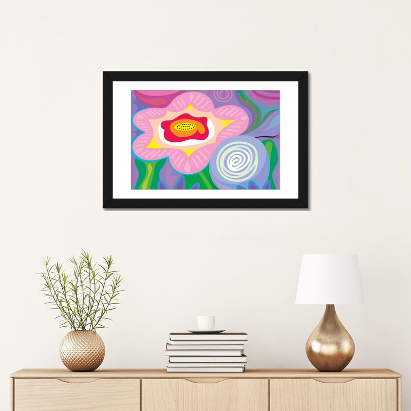 « april florales », reproduction sur toile, H 16 po x l 24 po x P 1 po, Papier d'art encadré noir, Blanc