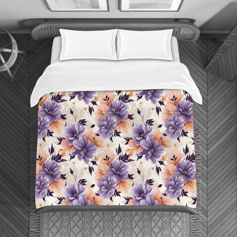 Housse de couette , Housse de couette pour lit simple, Orange / mauve