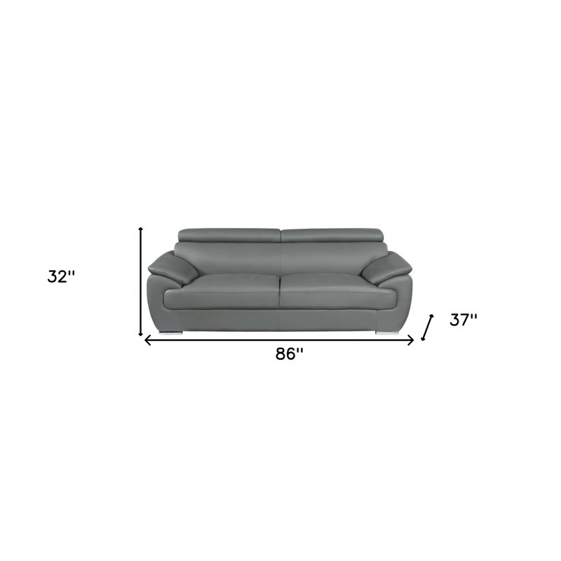 Canapé Kensington de Gracie Mills, 86 pouces, en cuir gris avec pattes, Cuir gris, Gris