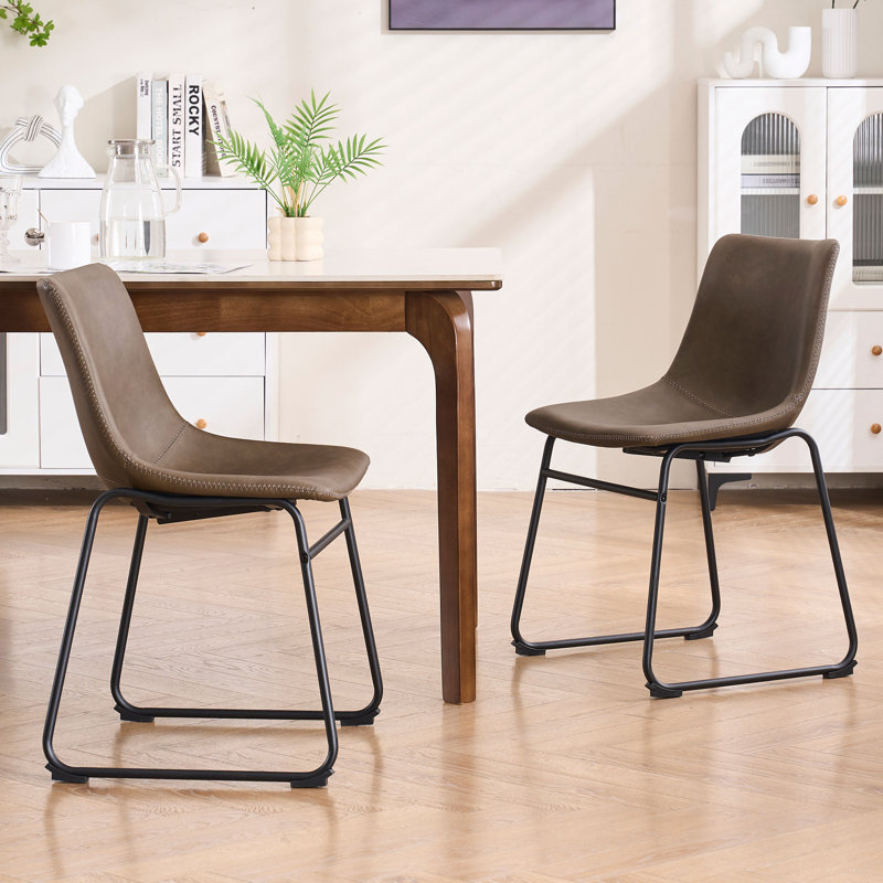 Anke Vegan Leather Dining Chairs, Dark Brown, Dark Brown