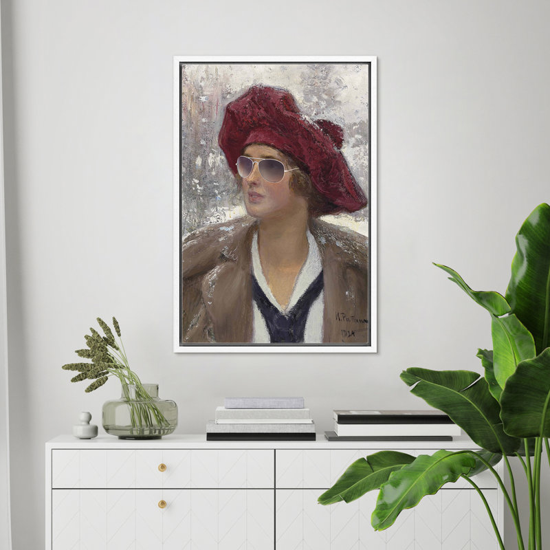 "Snowy Winter Sunasses Woman", Cadre flottant blanc, H 24 po x l 16 po