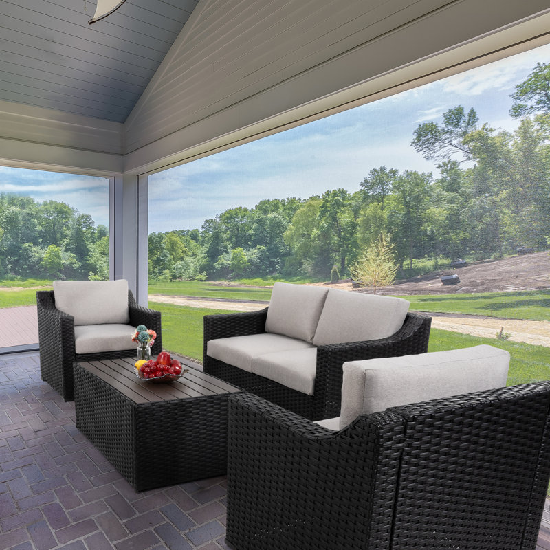 4 - Person Patio Conversation Set with Cushions, Brown, Gray