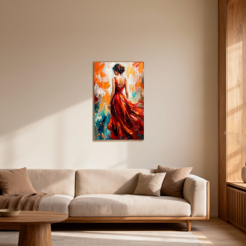 Femme abstraite en robe rouge abstrait, H 30 po x l 20 po