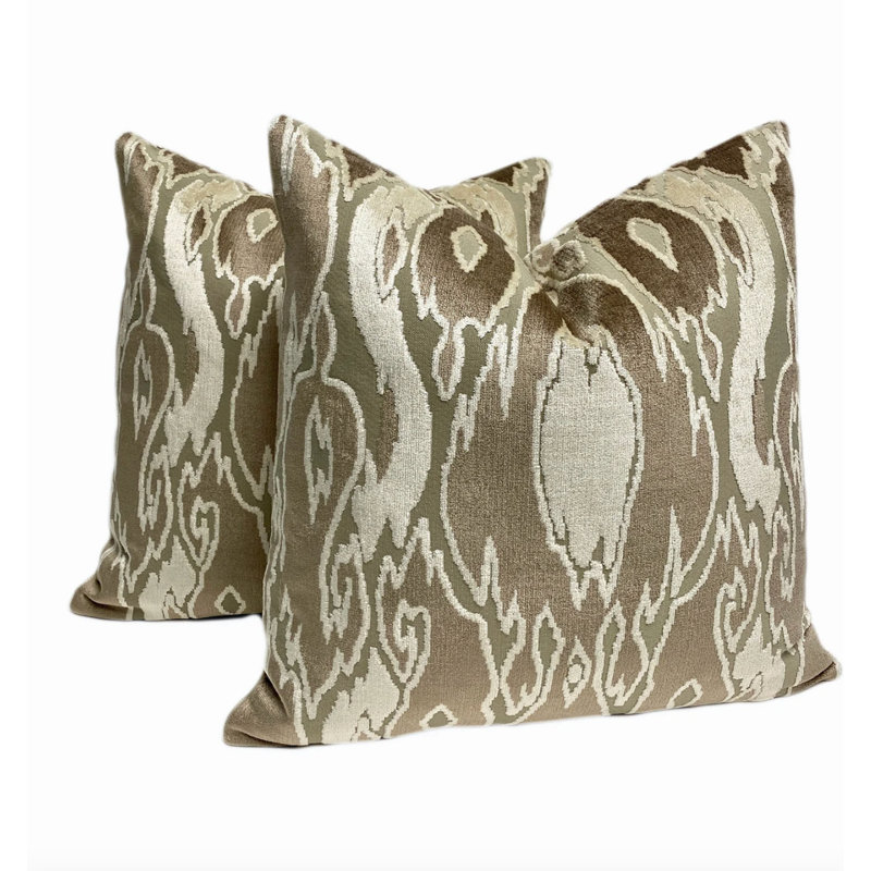 Cream and Taupe Velvet Throw Pillow Cover, 22"H x 22"W