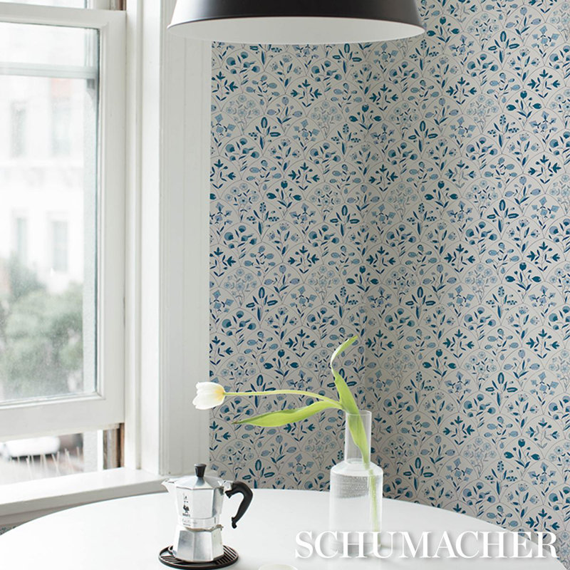 Frances Scallop Floral Wallpaper, Blue