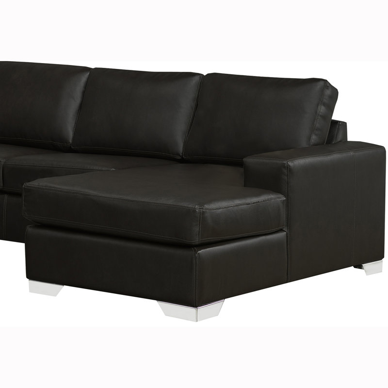 Crooke Upholstered U-Shaped Sectional Left Hand Facing, Black Genuine Leather